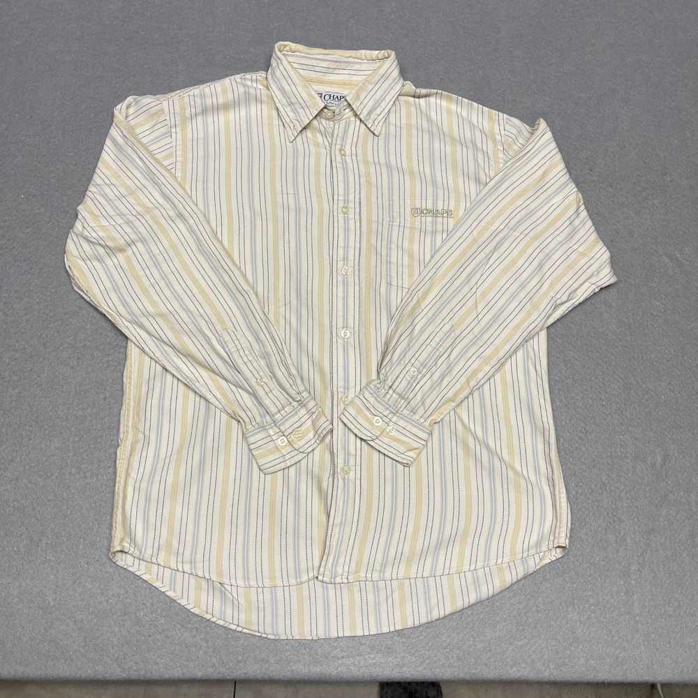 VTG Chaps Ralph Lauren Shirt Mens Large LL Cream Yellow Blue Striped Button Down